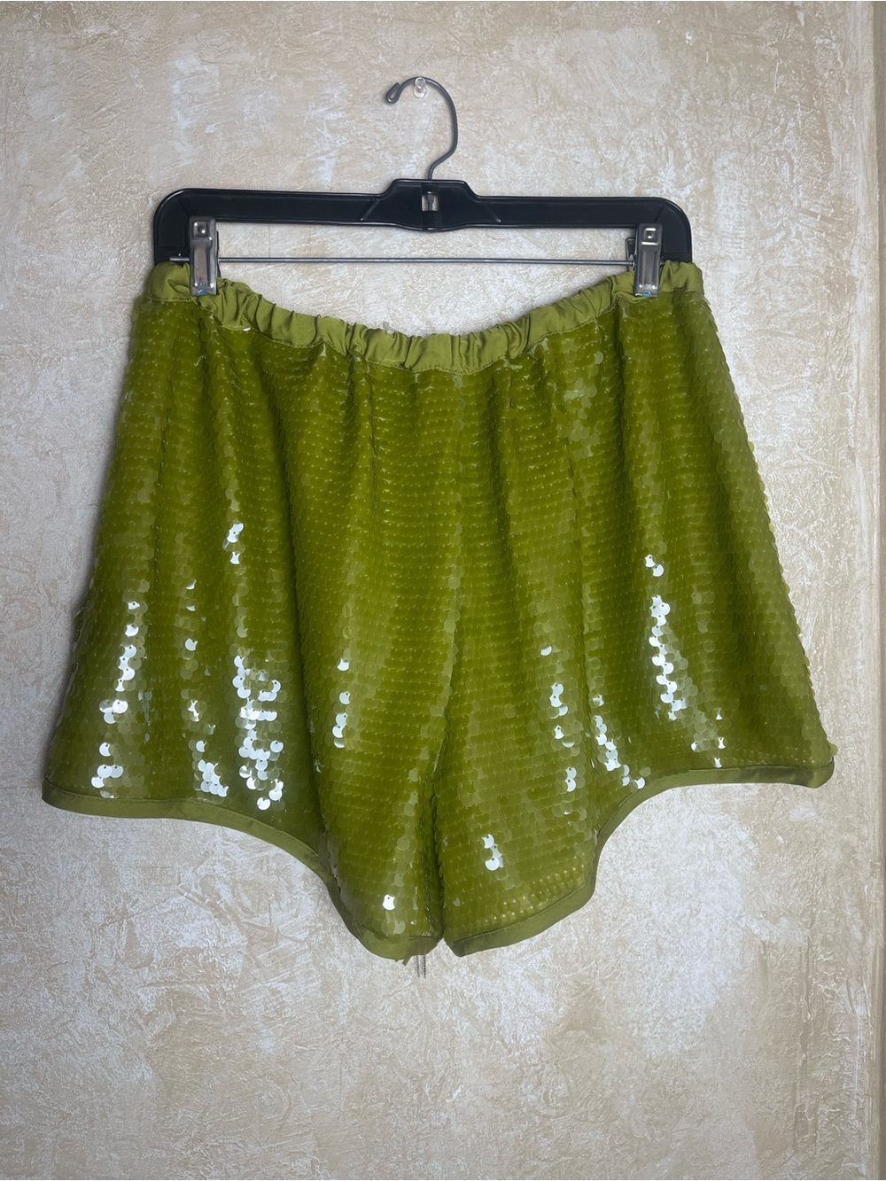 Free people Wisteria sequin shorts w Drawstrings Green Sz XS oversized Festival - Picture 6 of 15